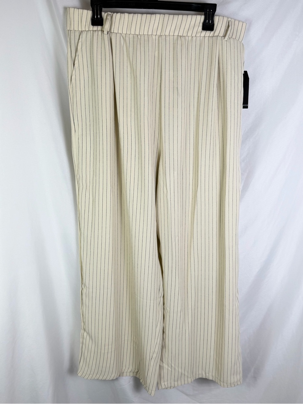 Wrapper NWT Cream Pinstripe Wide Leg Pull-On Pants 2X High Rise Office Casual - Picture 2 of 6